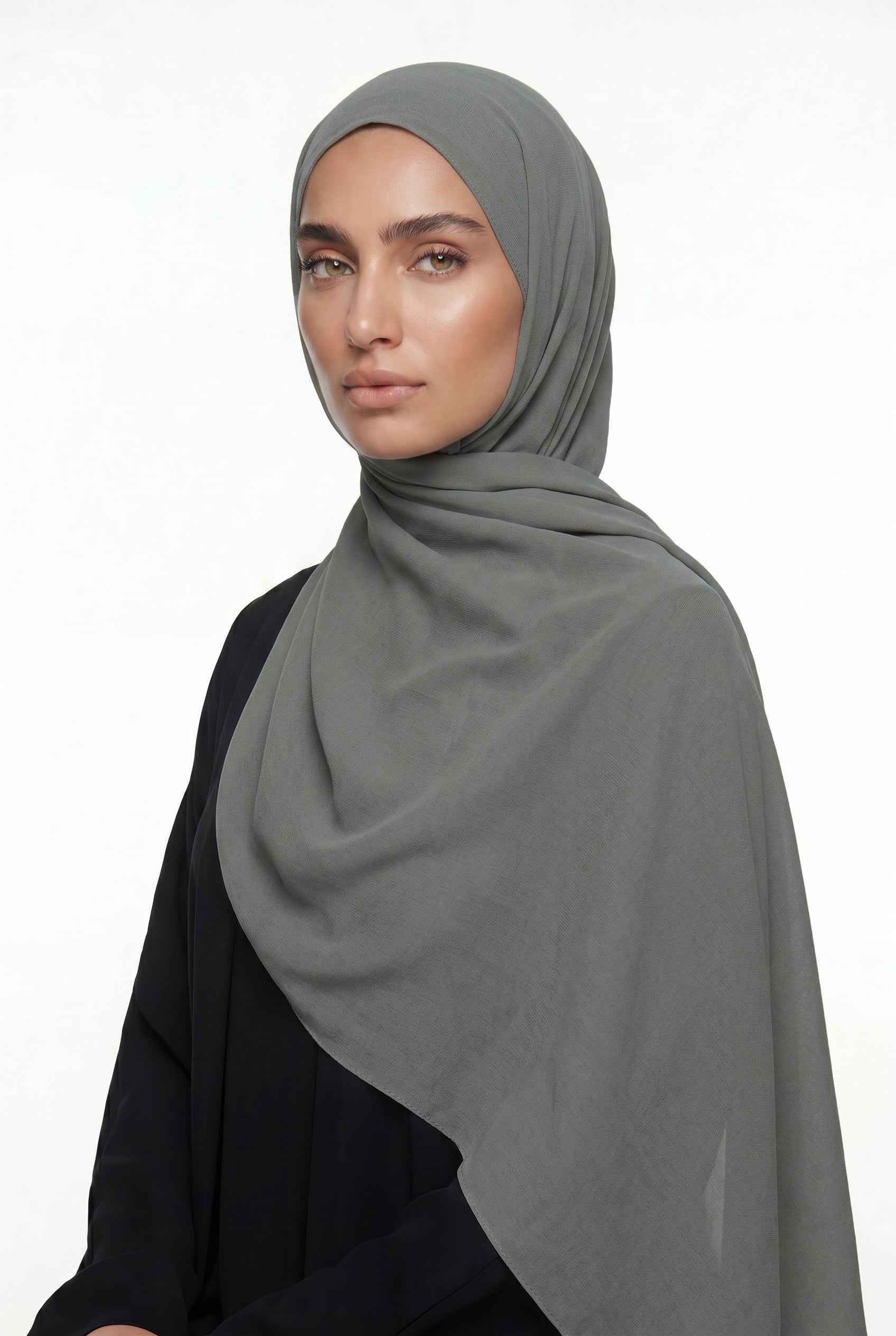 Fluid Stretch Chiffon Hijab Sage Grey Col 22