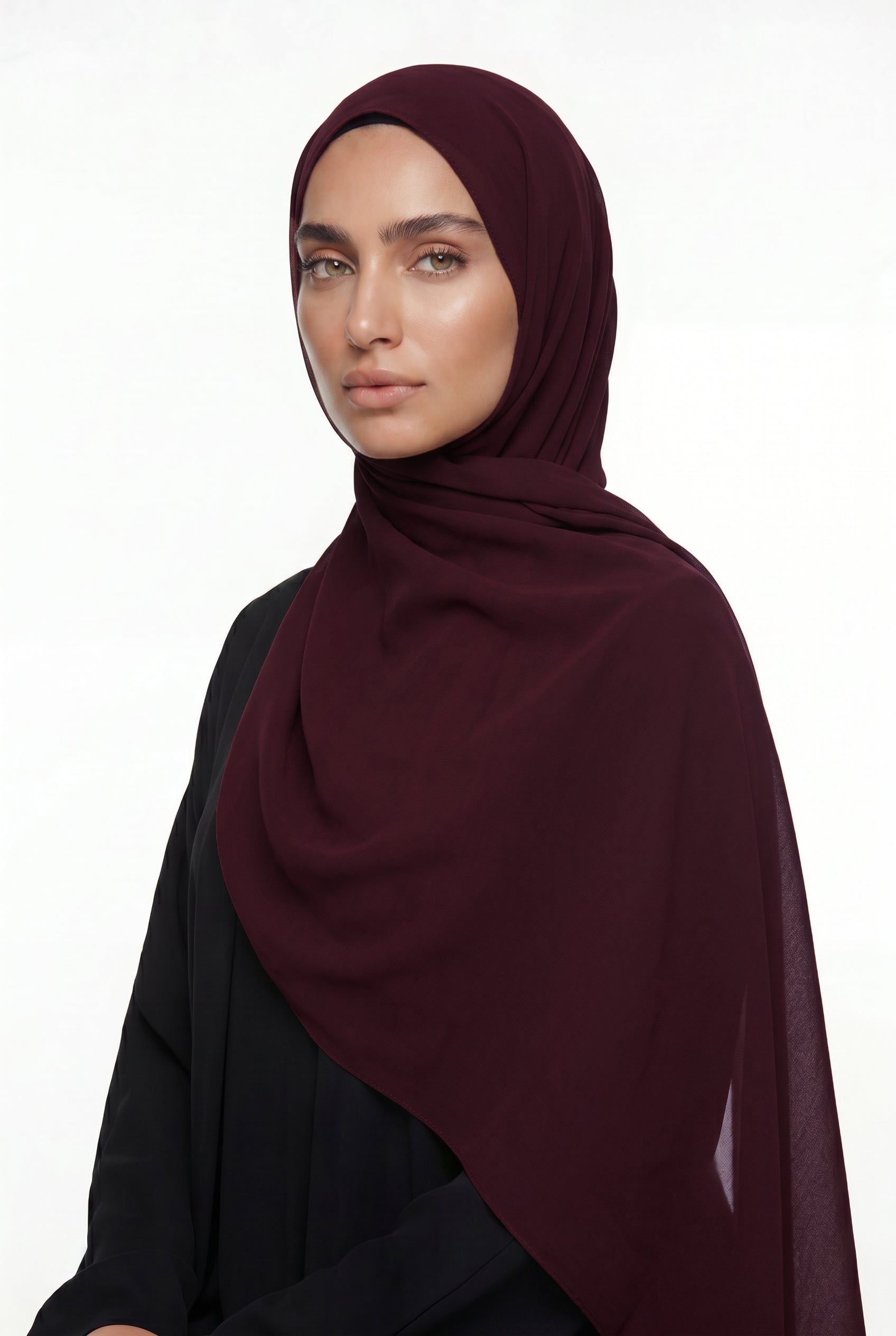 Fluid Stretch Chiffon Hijab Burgundy Col 29