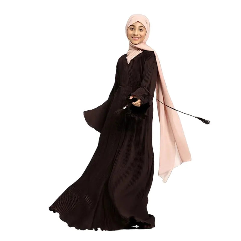 Girls Choco Plicate Abaya