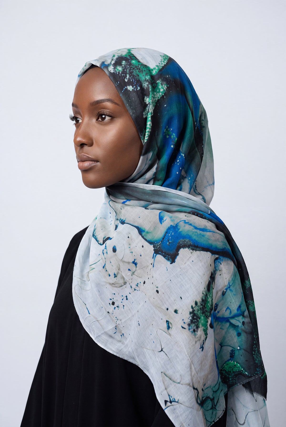 Watercolour Modal Hijab Turquoise & Navy