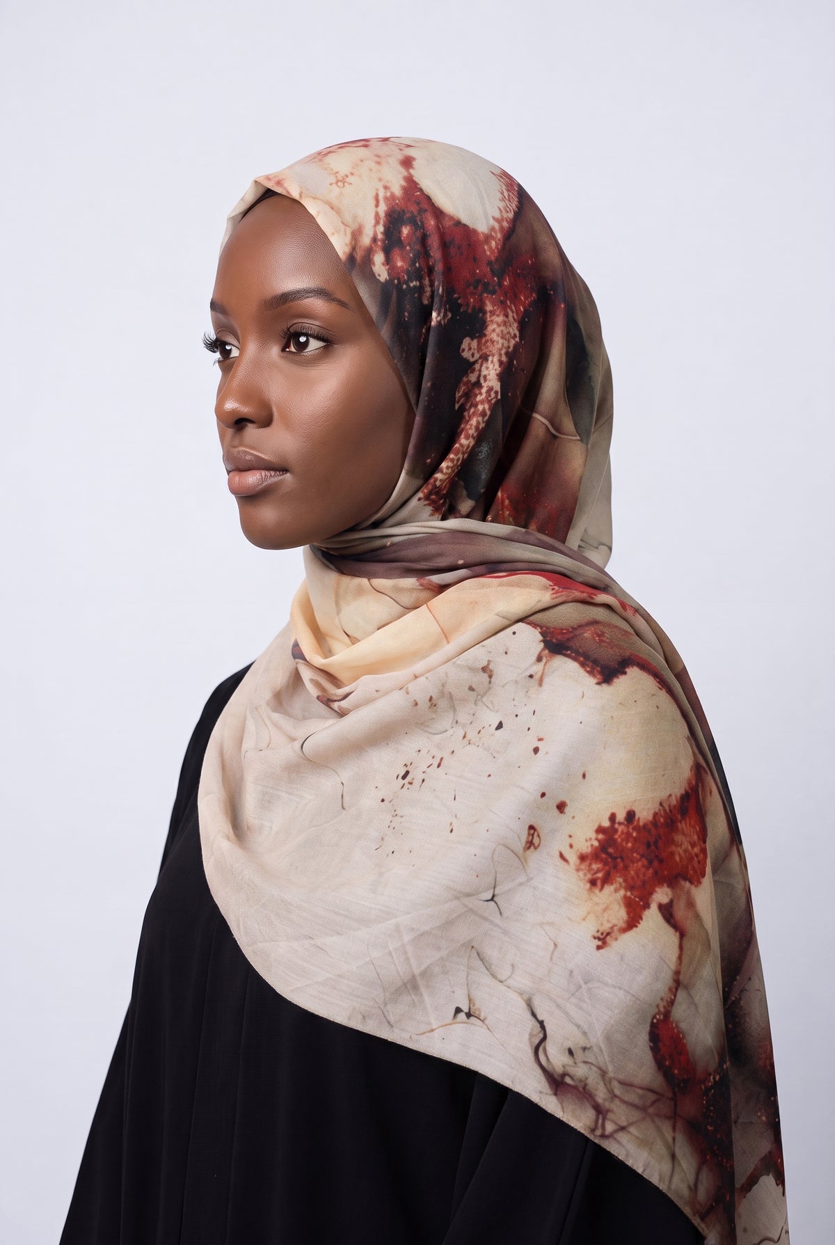 Watercolour Modal Hijab Cream & Rust
