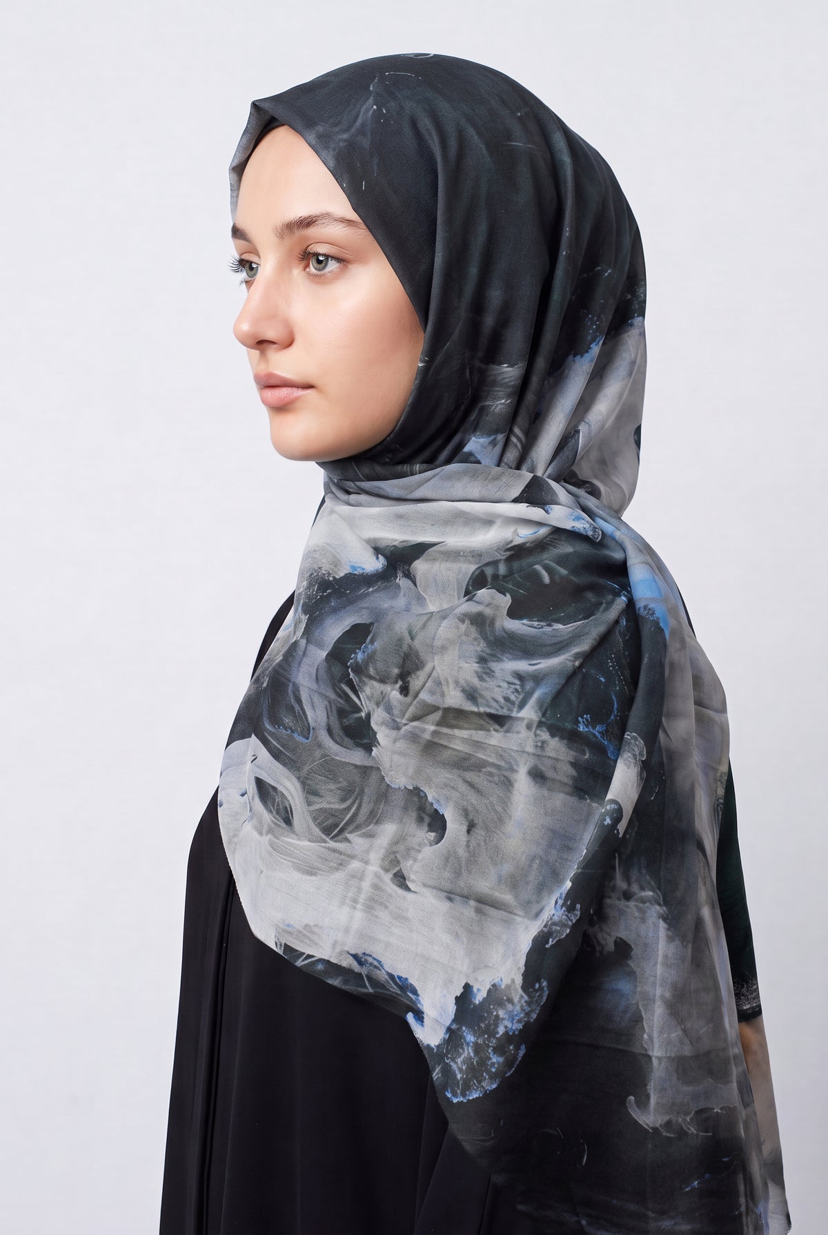 Watercolour Modal Hijab Grey & Black