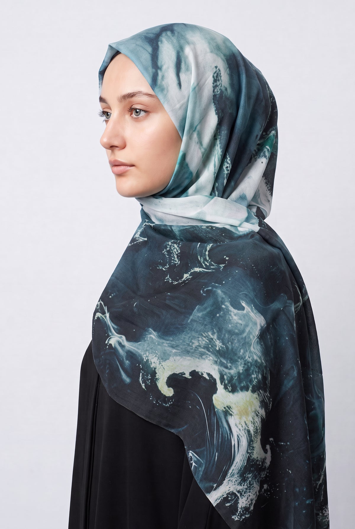 Watercolour Modal Hijab Teal & Navy