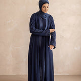 Satin Trim Elegancy Abaya 6102 Navy