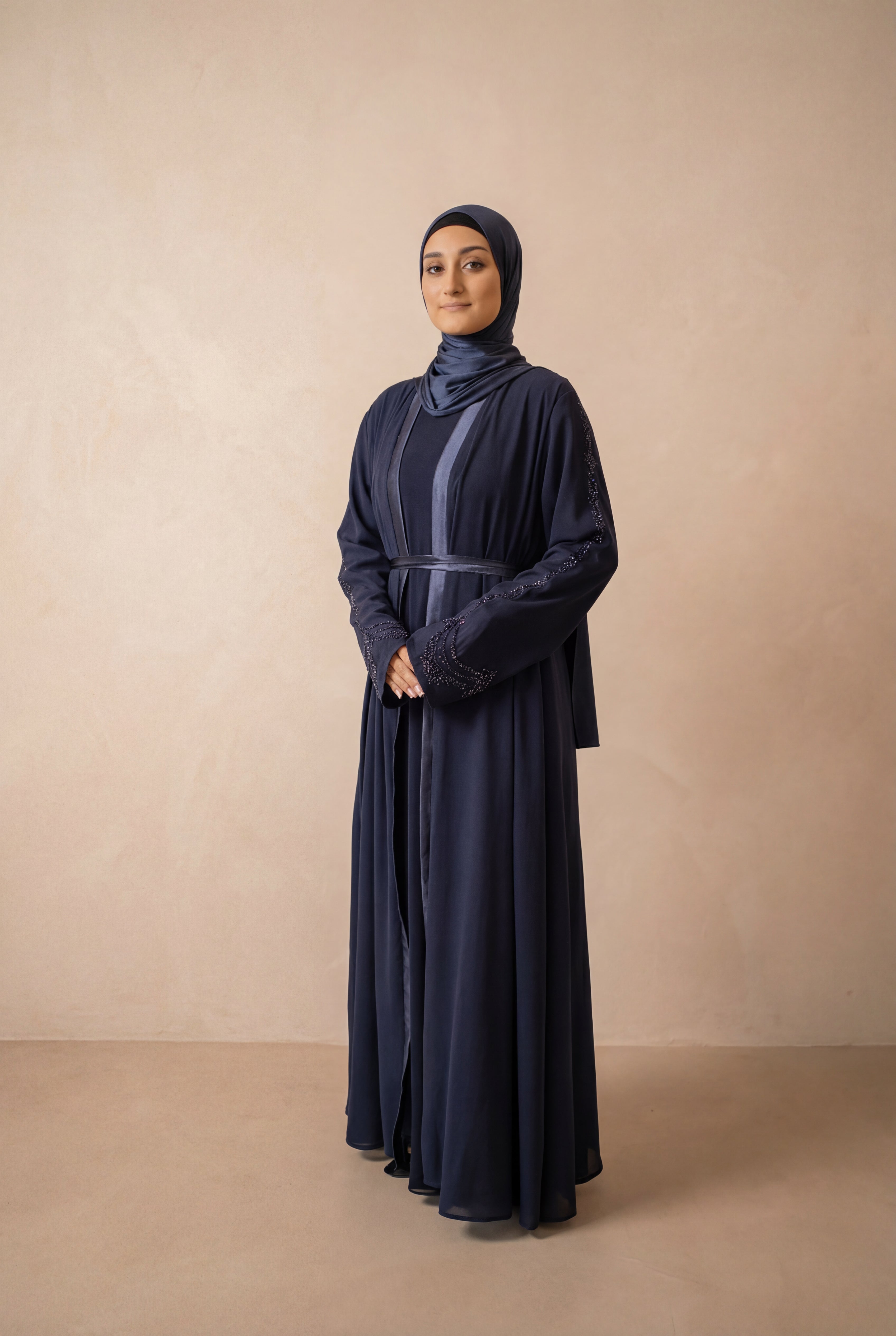 Satin Trim Elegancy Abaya 6102 Navy