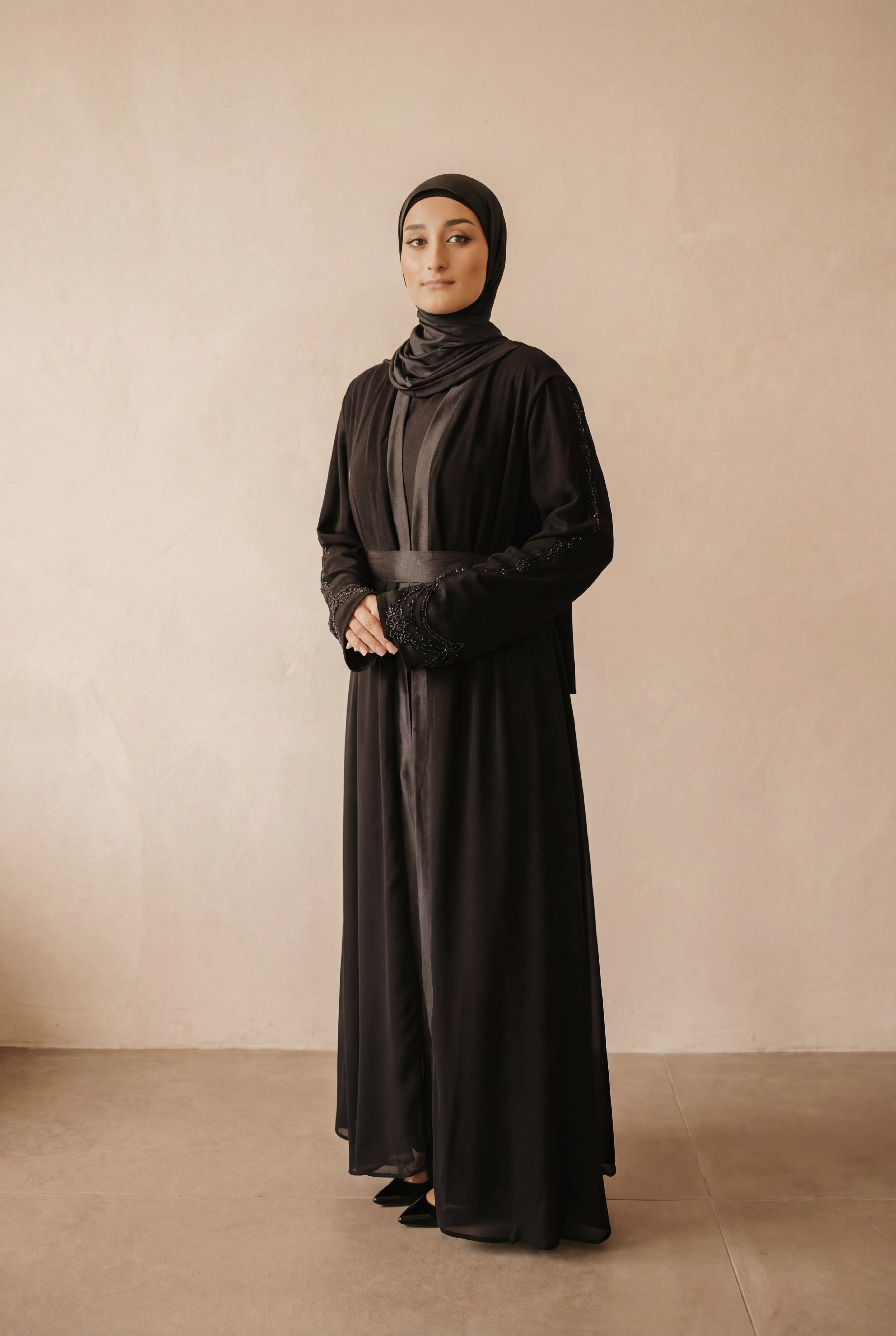Satin Trim Elegancy Abaya 6102 Black
