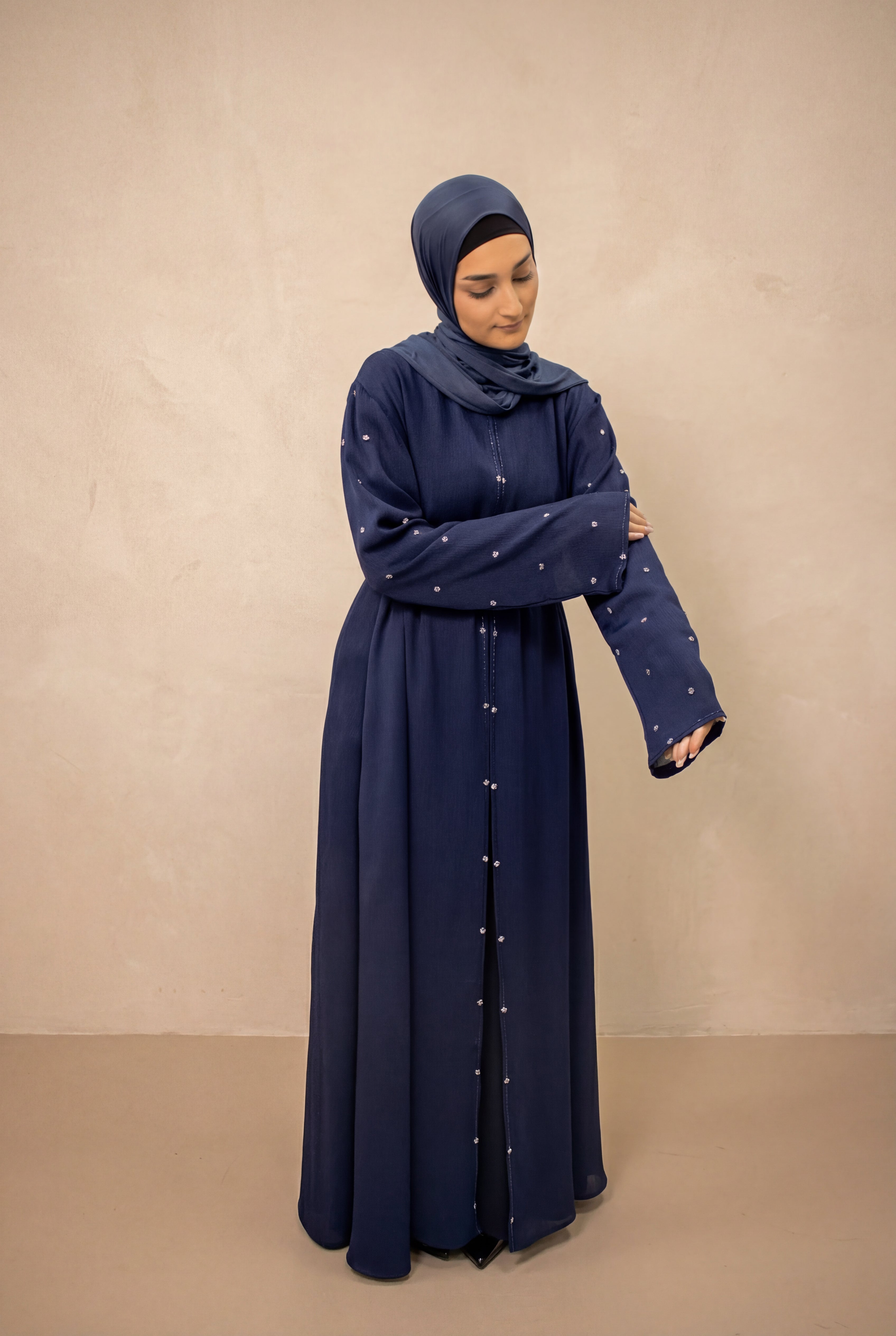 Satin Scattered Beaded Kimono 6076 Navy