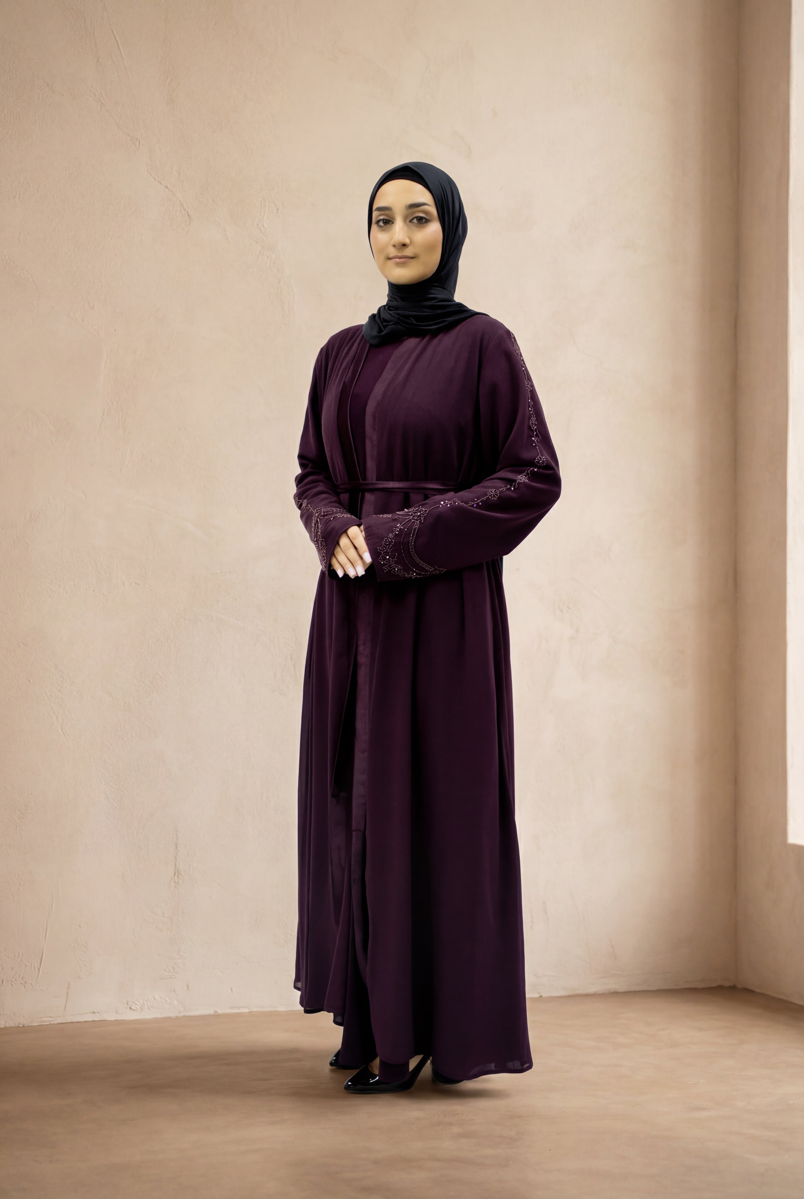 Satin Trim Elegancy Abaya 6102 Plum