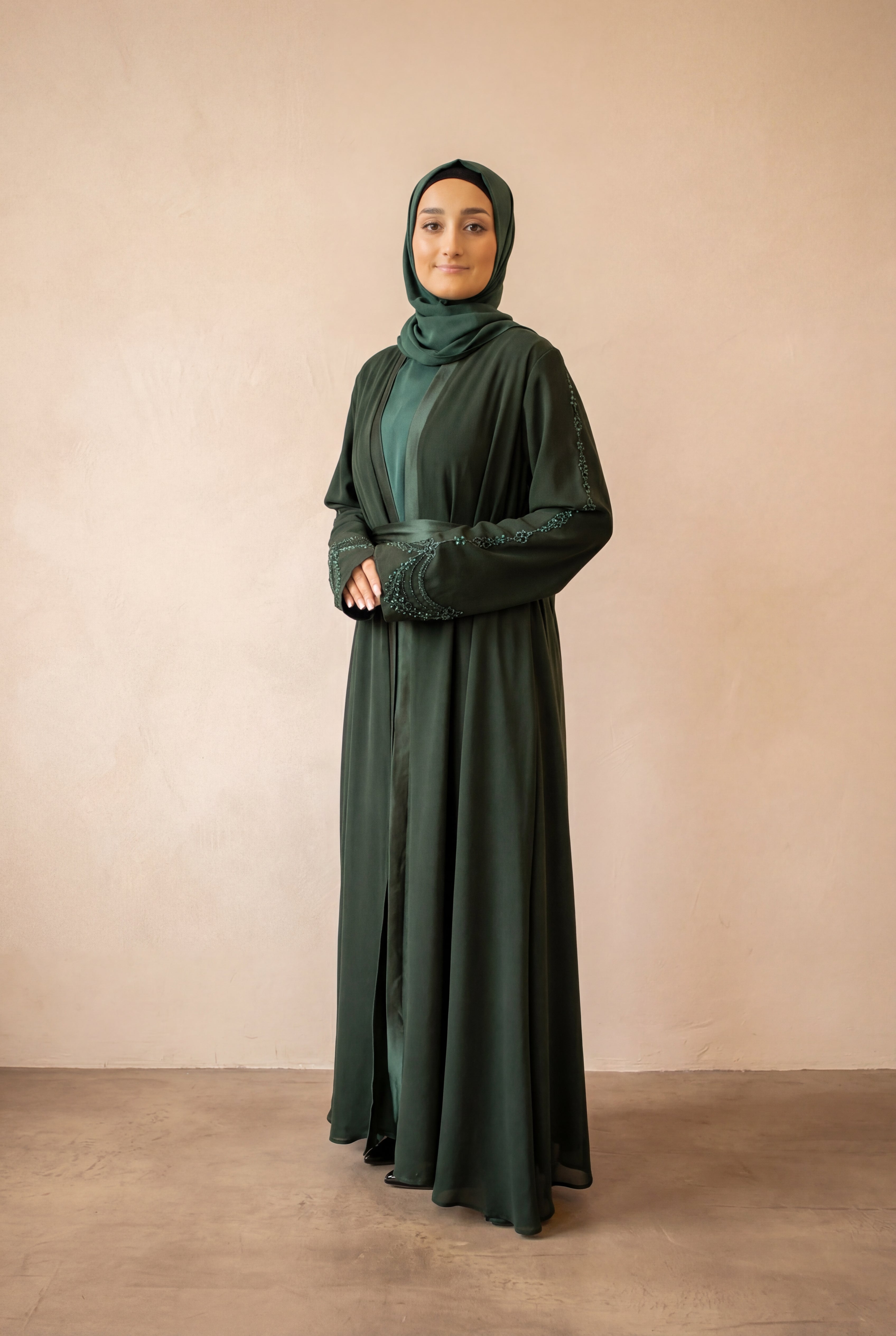 Satin Trim Elegancy Abaya 6102 Bottle Green