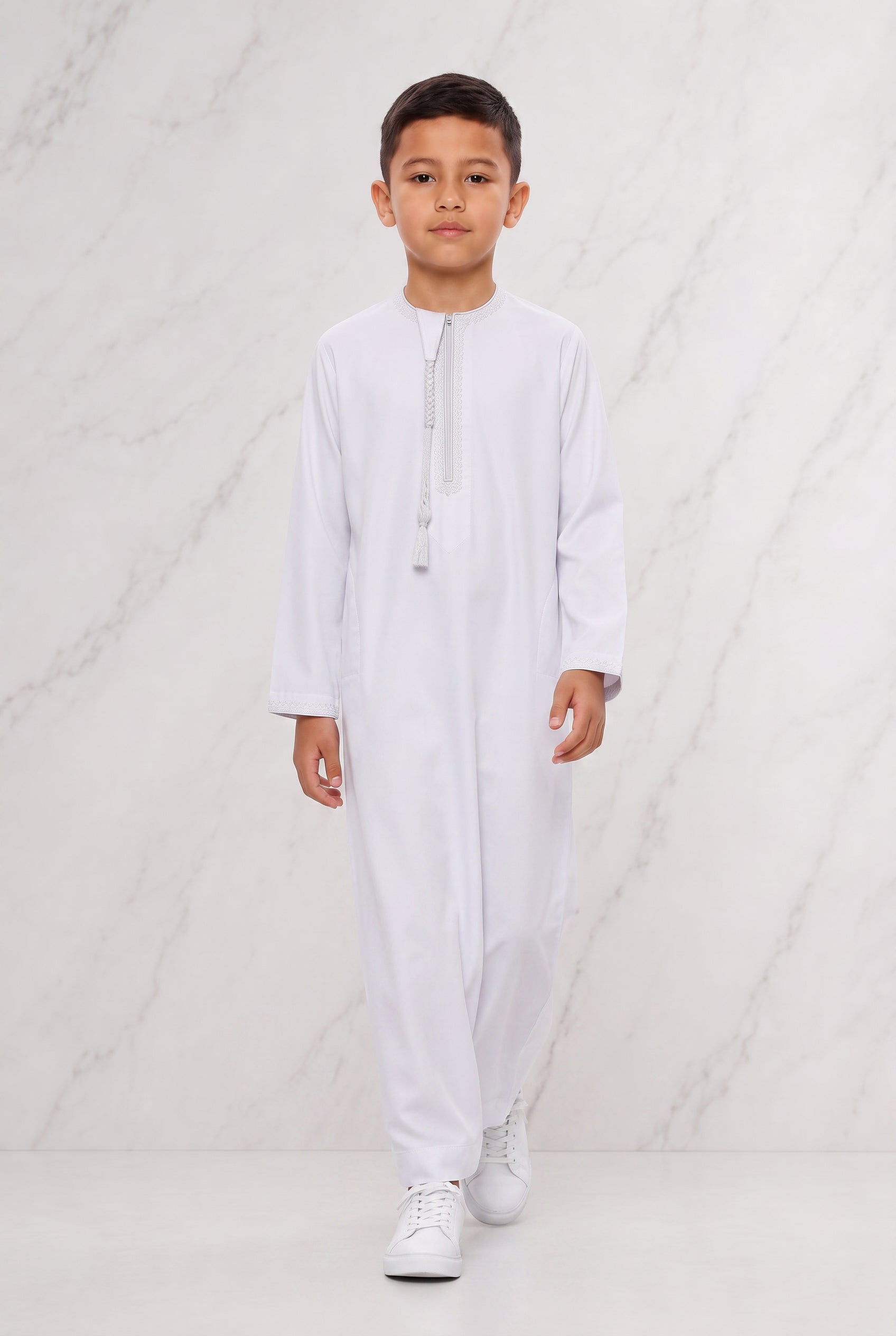 Boys Omani Tasselled Thobe White KSB 105 Col 01