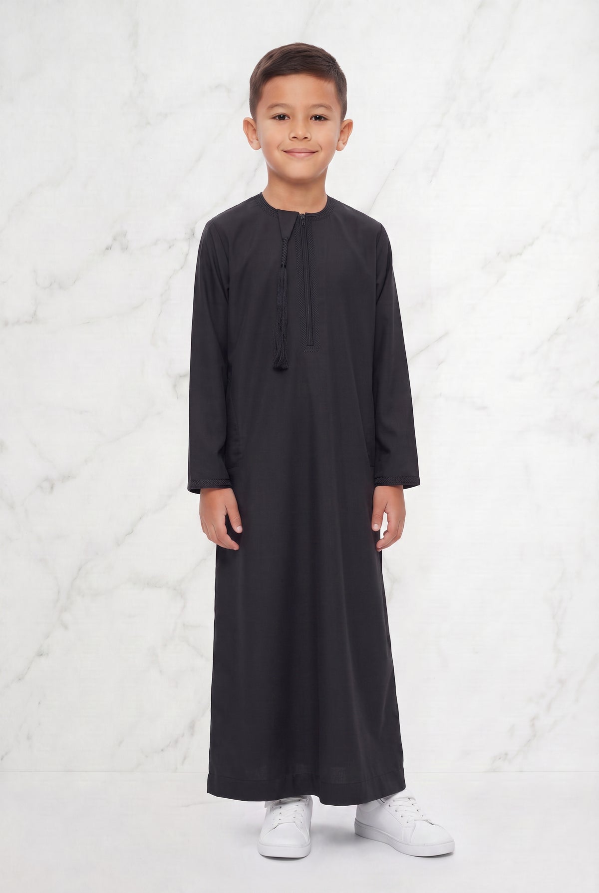 Boys Omani Tasselled Thobe Black 105 Col 10
