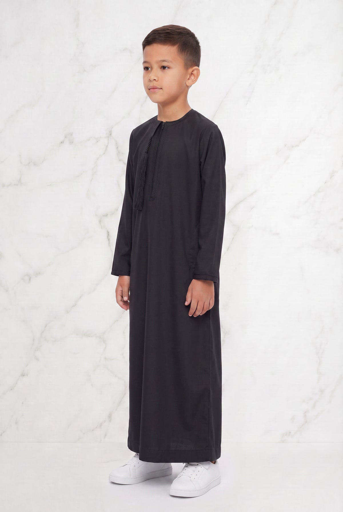 Boys Omani Tasselled Thobe Black 105 Col 10