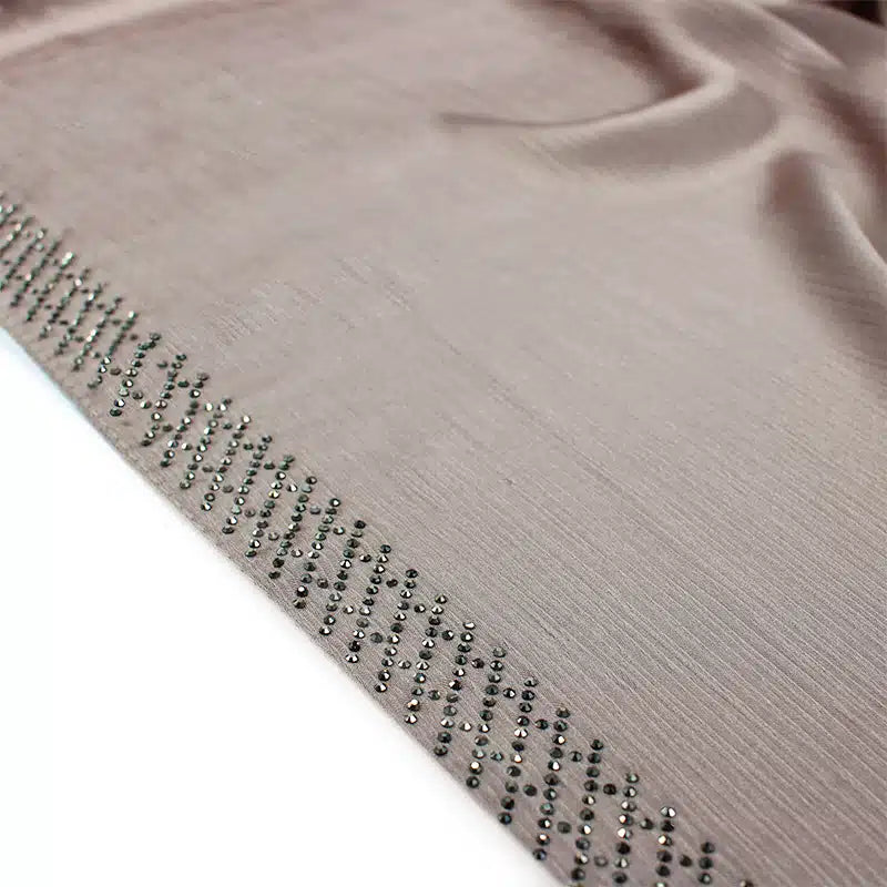 Silk Crinkle Light Brown Beaded Hijab