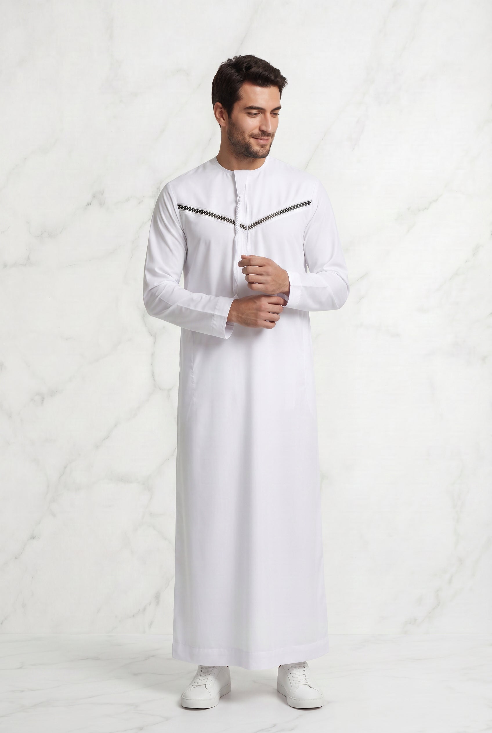 Omani Satin Tasselled White Designer Thobe