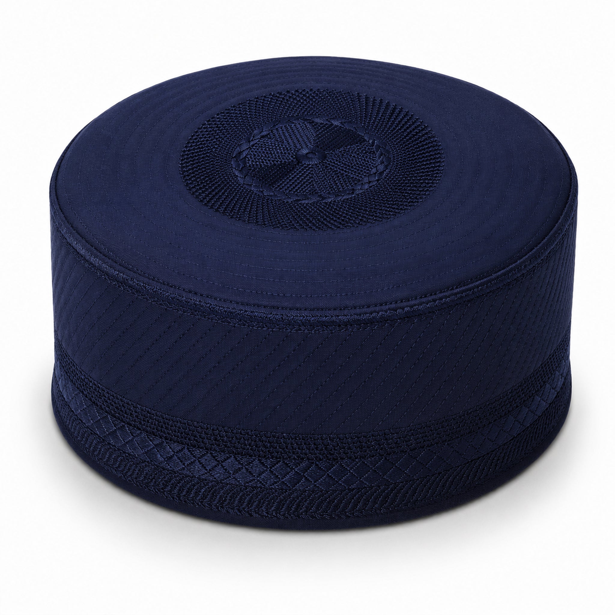 Embroidered Geometric Prayer Hat Navy Blue