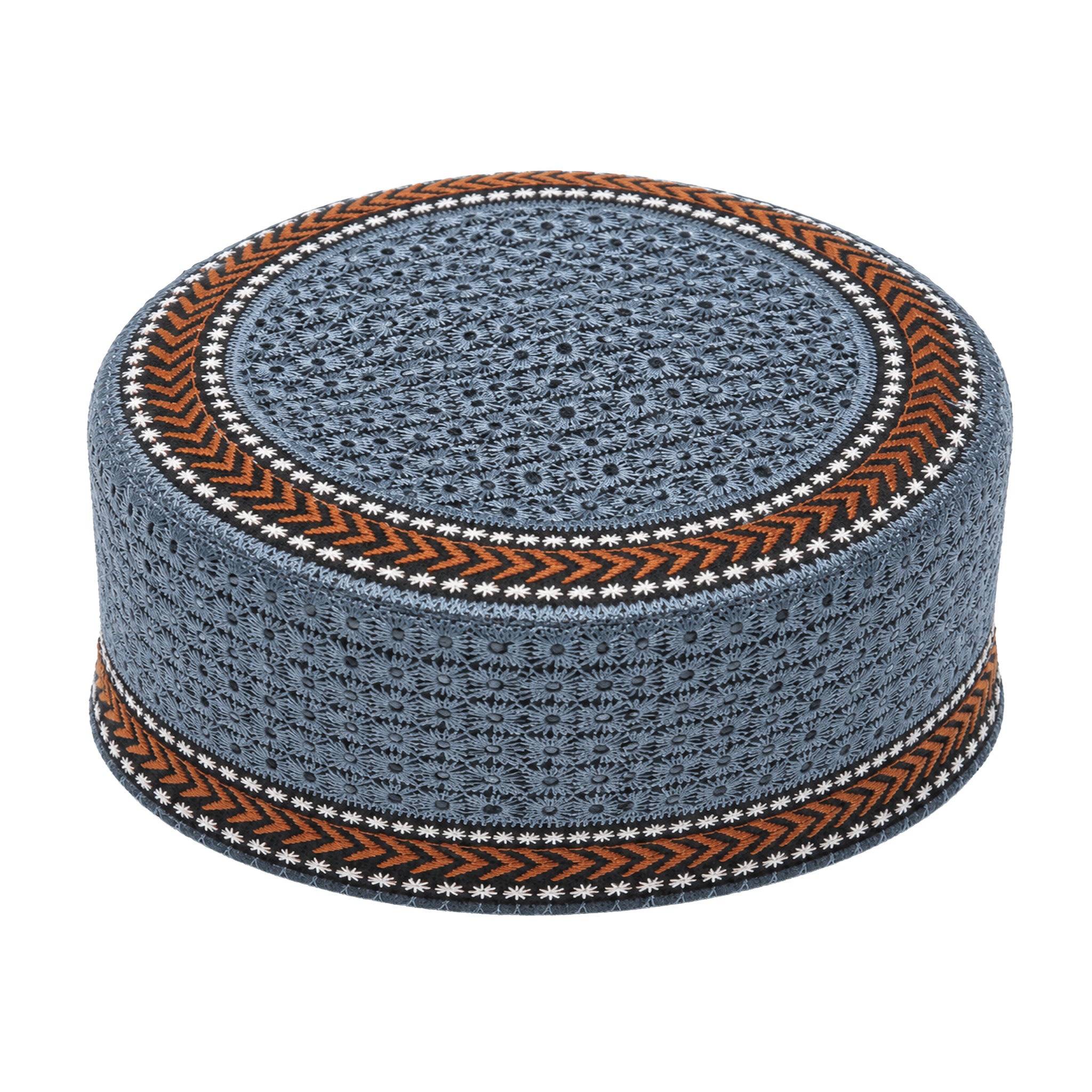 Embroidered Floral Prayer Hat Steel Blue
