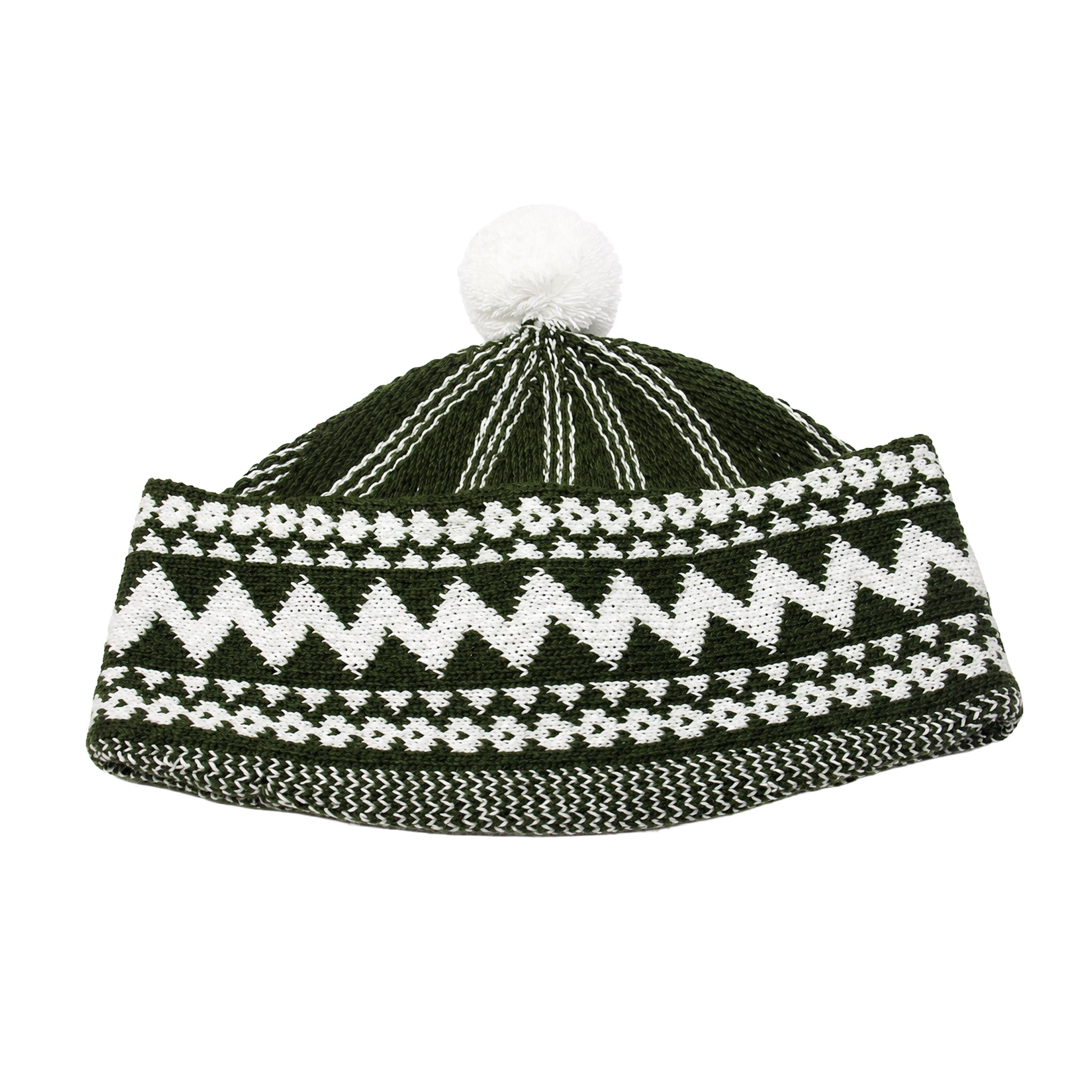 Zigzag Pom Pom Prayer Hat Green