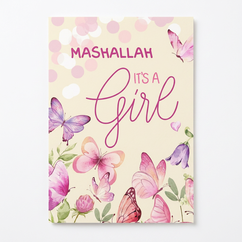 Mashallah It's A Girl Butterfly Card