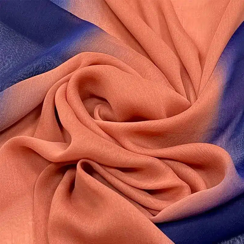 Ombre Ribbed Silk Chiffon Hijab Navy Blue & Peach