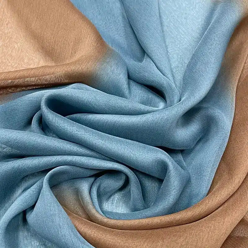 Ombre Ribbed Silk Chiffon Hijab BLUE & BROWN