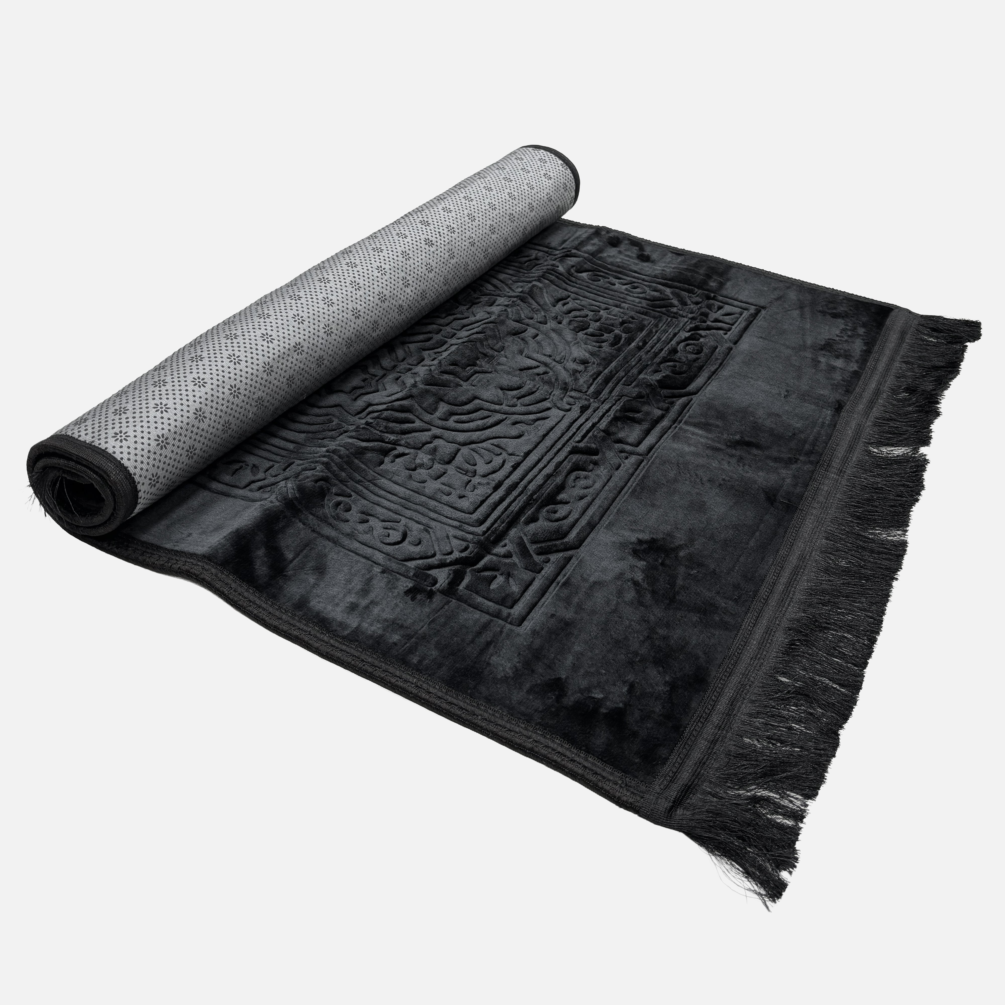 Velvet Brushed Plain Prayer Mat Black