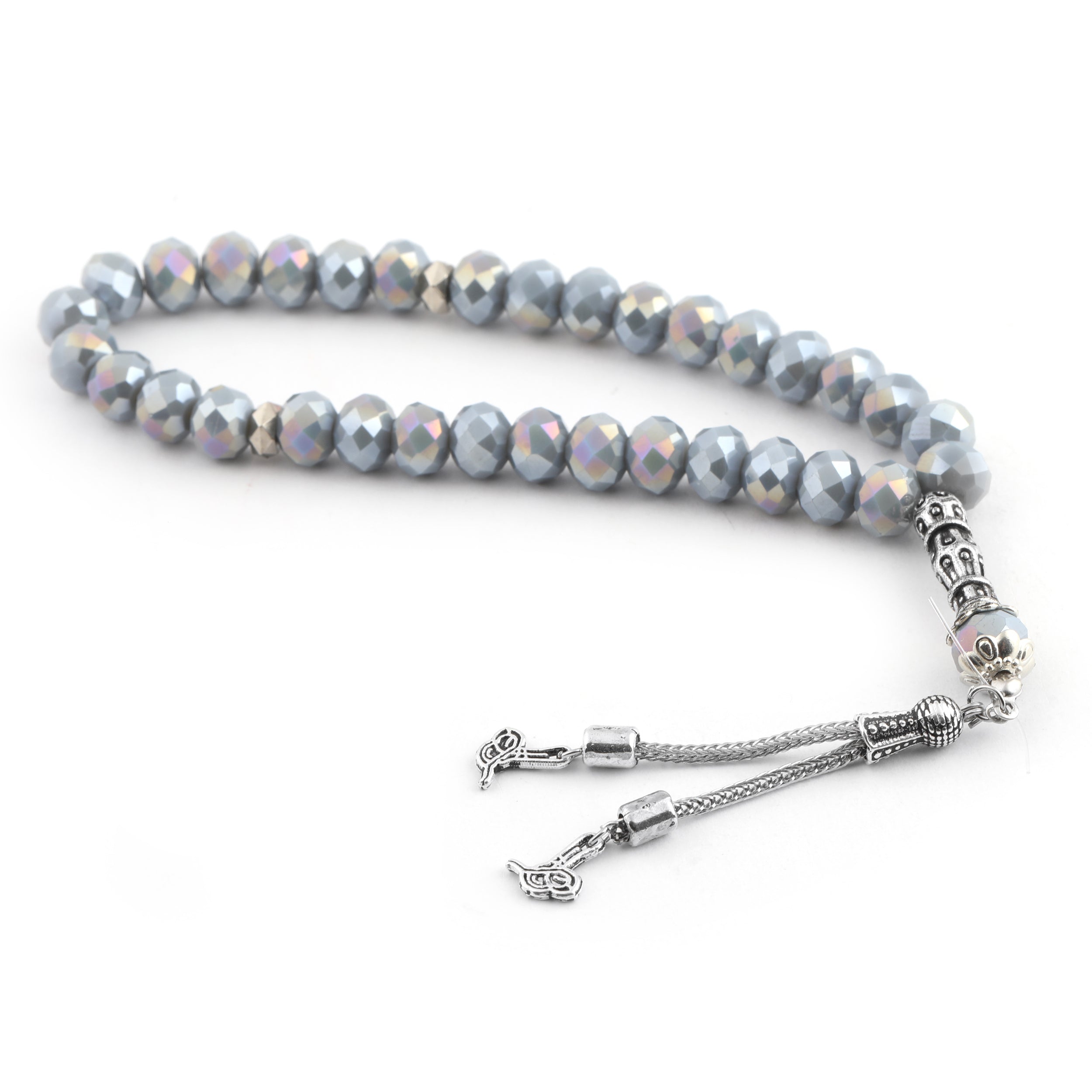 Turksih 33 Bead Crystal Effect Tasbih Light Grey