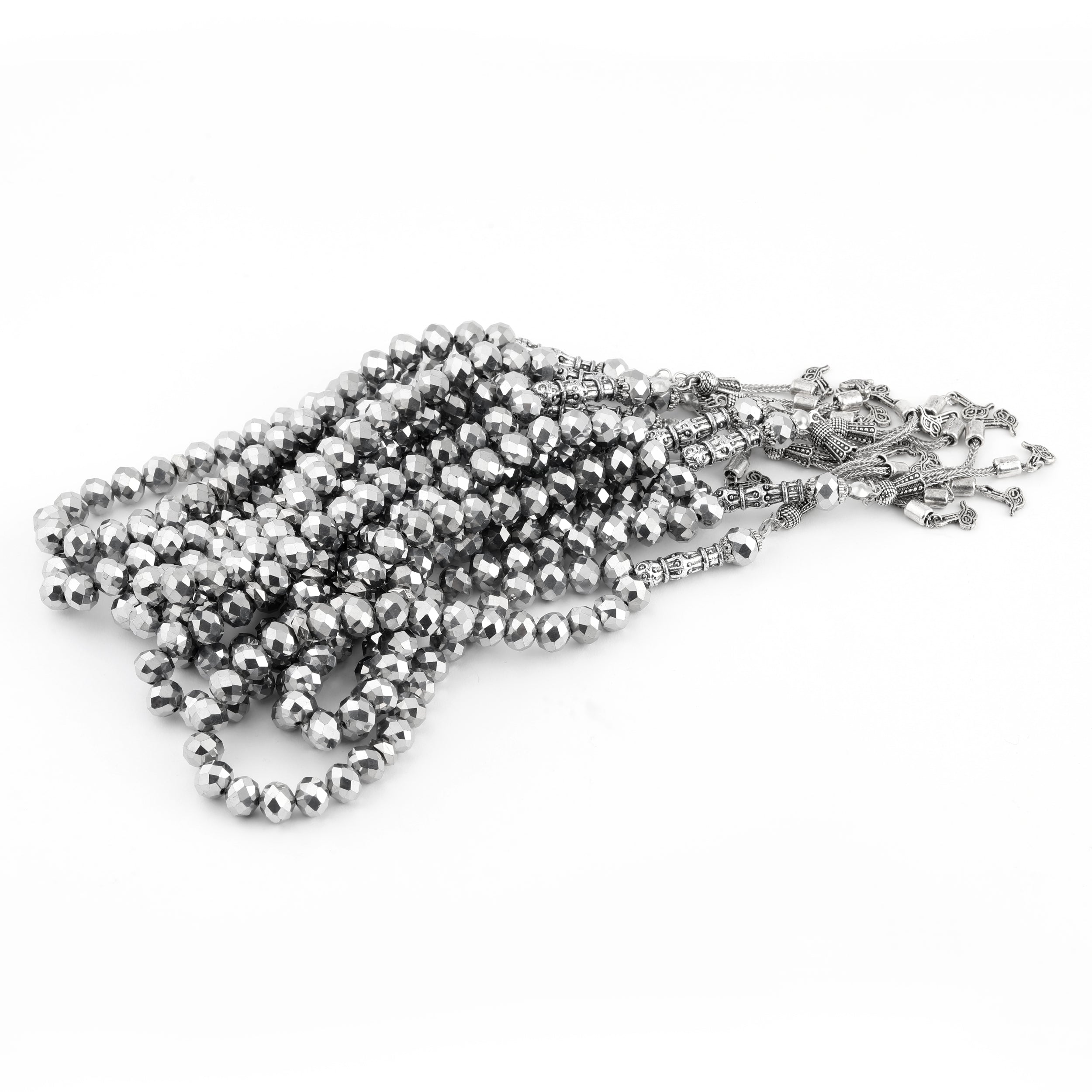 Turksih 33 Bead Crystal Effect Tasbih Light Grey