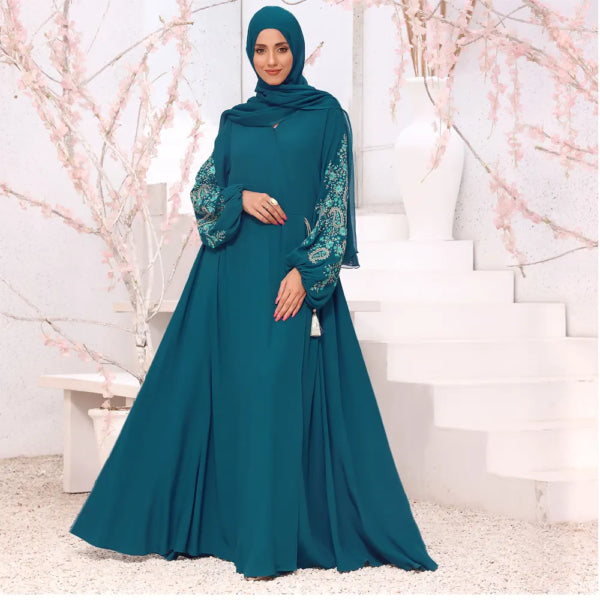 Teal Luxurious Embroidered Abaya AS949