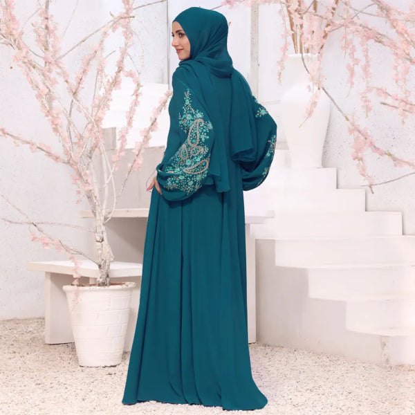 Teal Luxurious Embroidered Abaya AS949