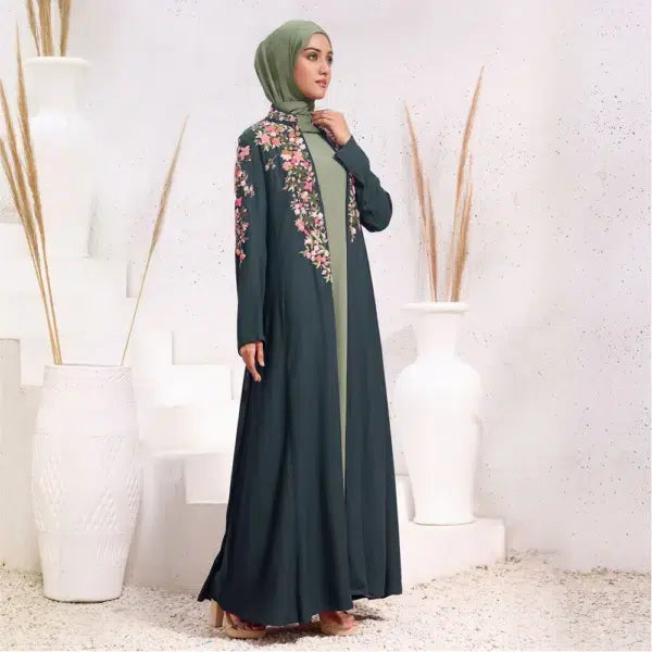 Green Floral Embroidery Kimono ASK-948