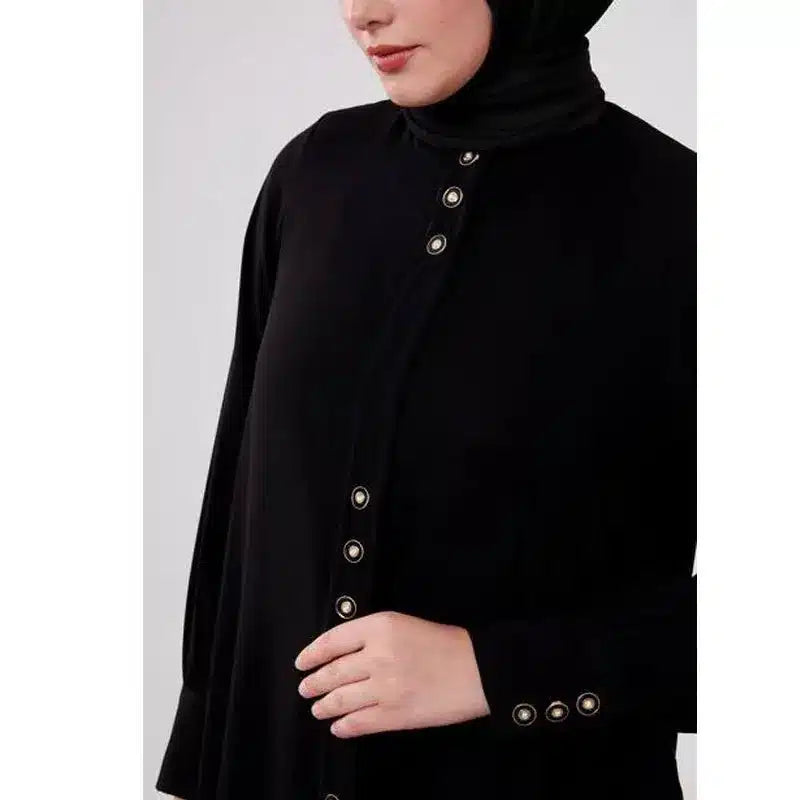Women Black Classic Button Abaya