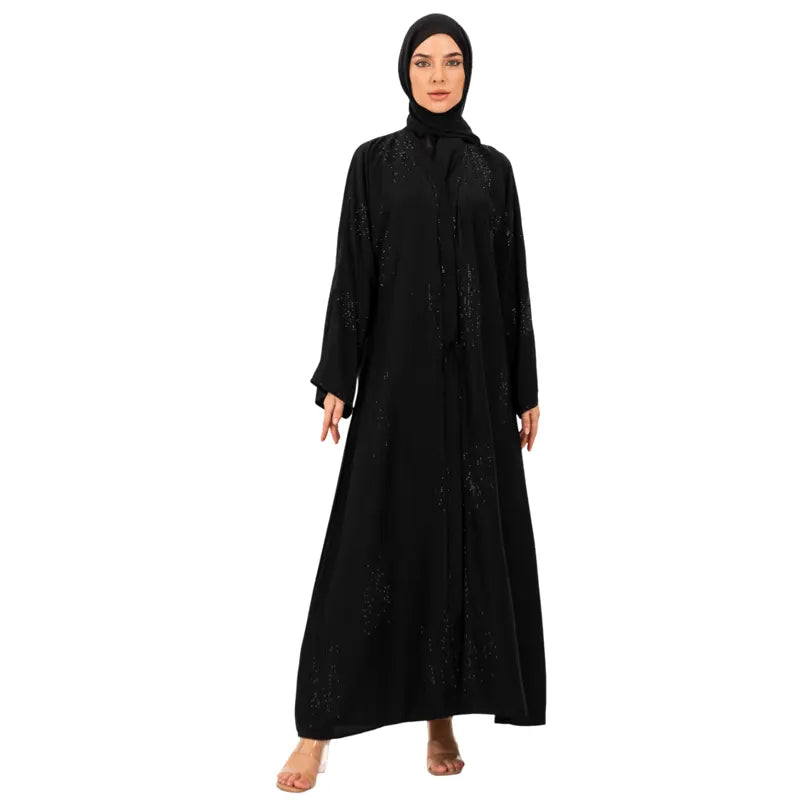 Luxury Sequenced Buttoned Black Abaya
