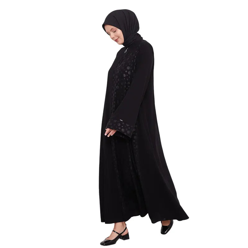 Zipped Dotted Black Abaya