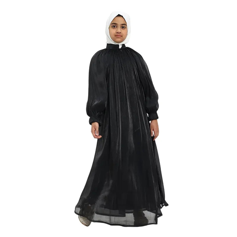 Girls Black Organza Abaya 2025