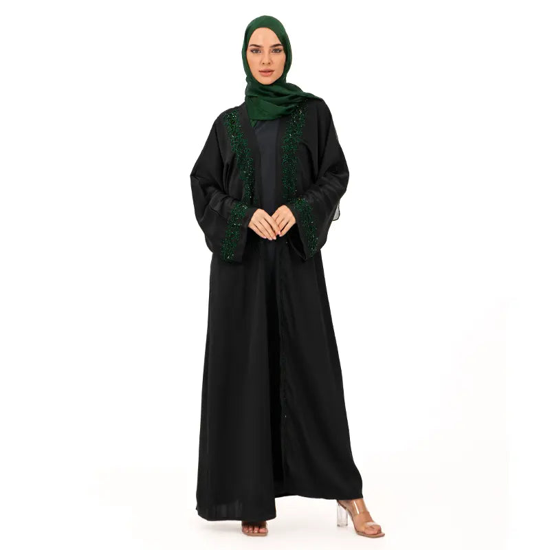 Forest Green Noor Embellished Kimono Set