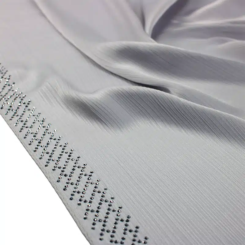 Cloud Grey Silk Crinkle Beaded Hijab