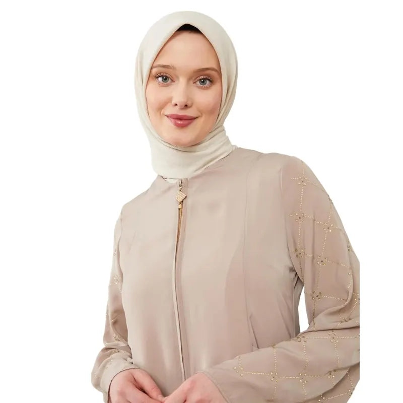 Fatima Zip Beige Abaya