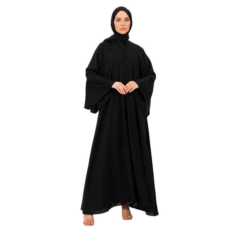 Black Multi Embellished Umbrella Buttoned Abaya