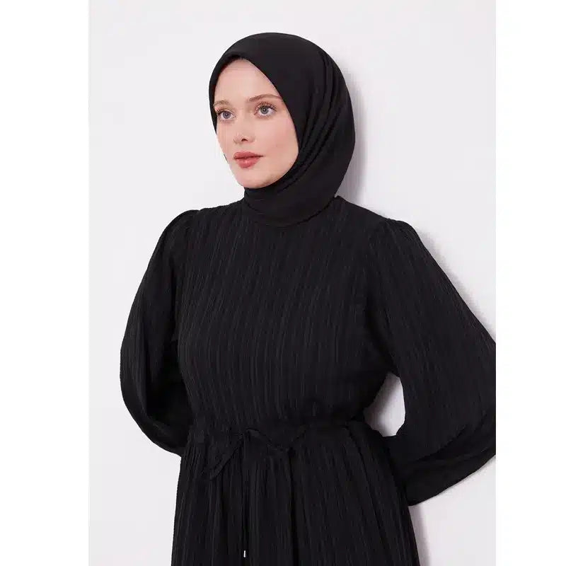 Black Belted Drawstring Abaya