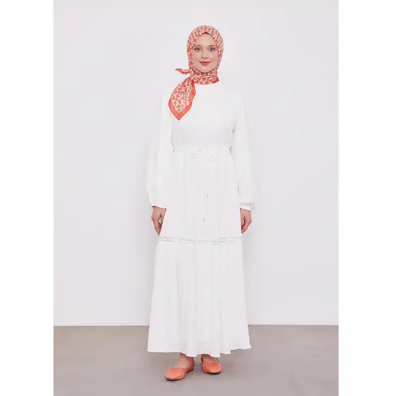 White Belted Drawstring Abaya