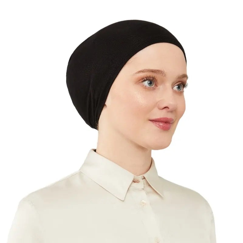 Women's Elasticated Black Under Scarf Hijab Cap
