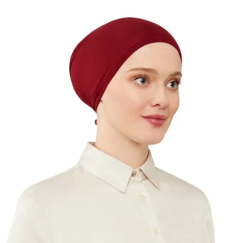 Women's Elasticated Red Under Scarf Hijab Cap