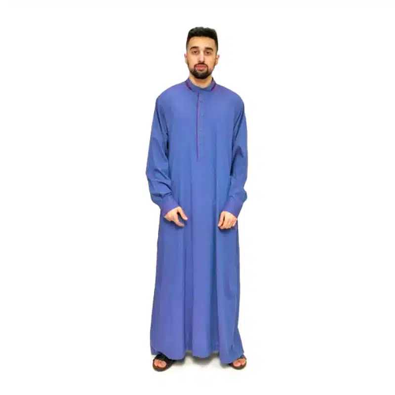 Men's Collared Textured Navy Thobe 651- 3 image 6