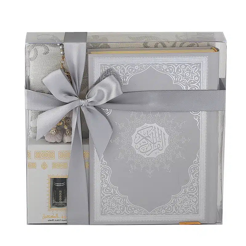 Grey Quran and Attar Gift Set