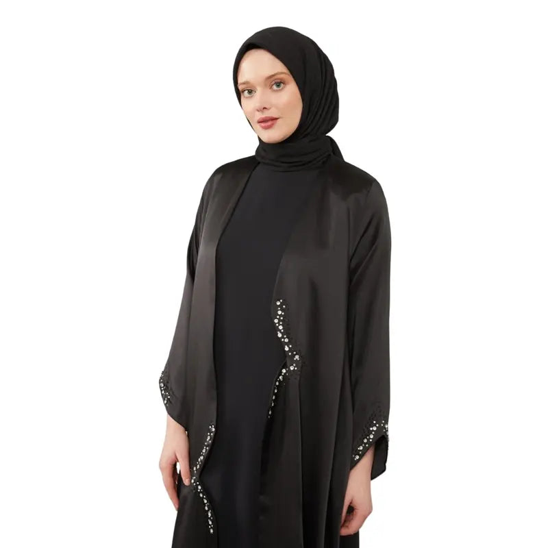 Premium Satin Black Kimono