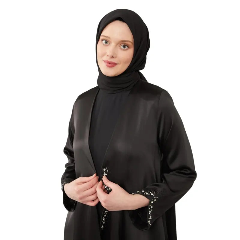 Premium Satin Black Kimono