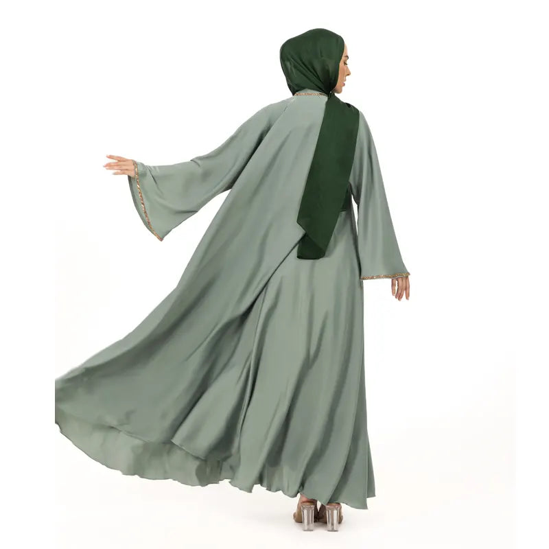 Sage Green Ayla Umbrella Cut Buttoned Abaya