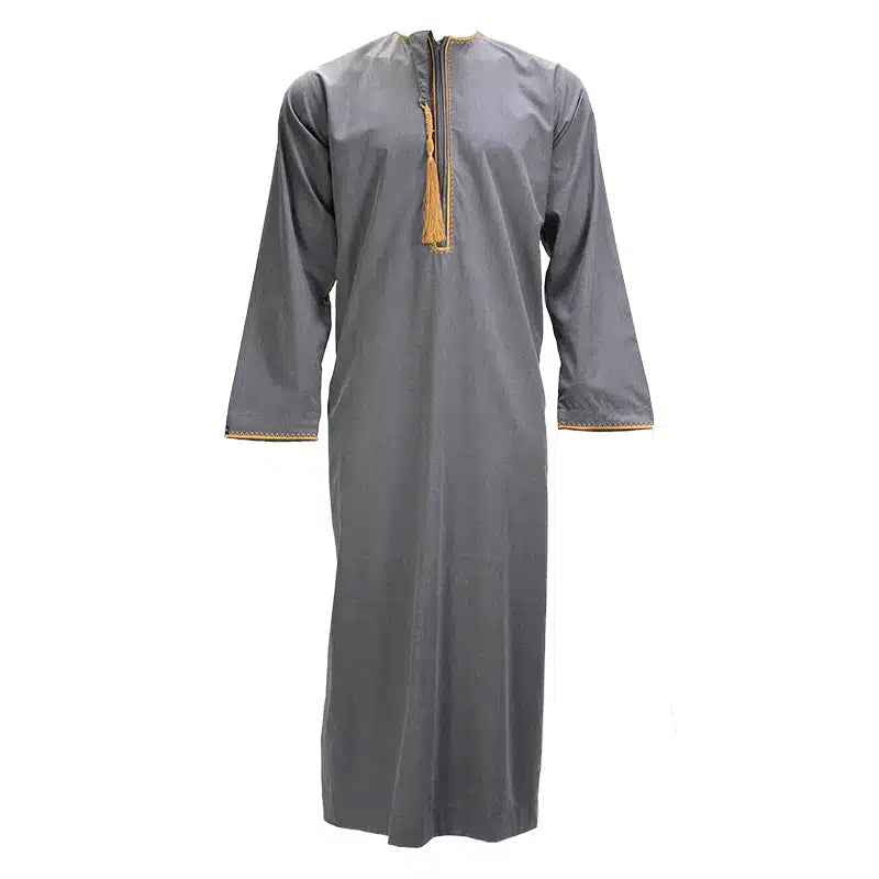 Grey Detailed Tasseled Thobe for Men 1522-21