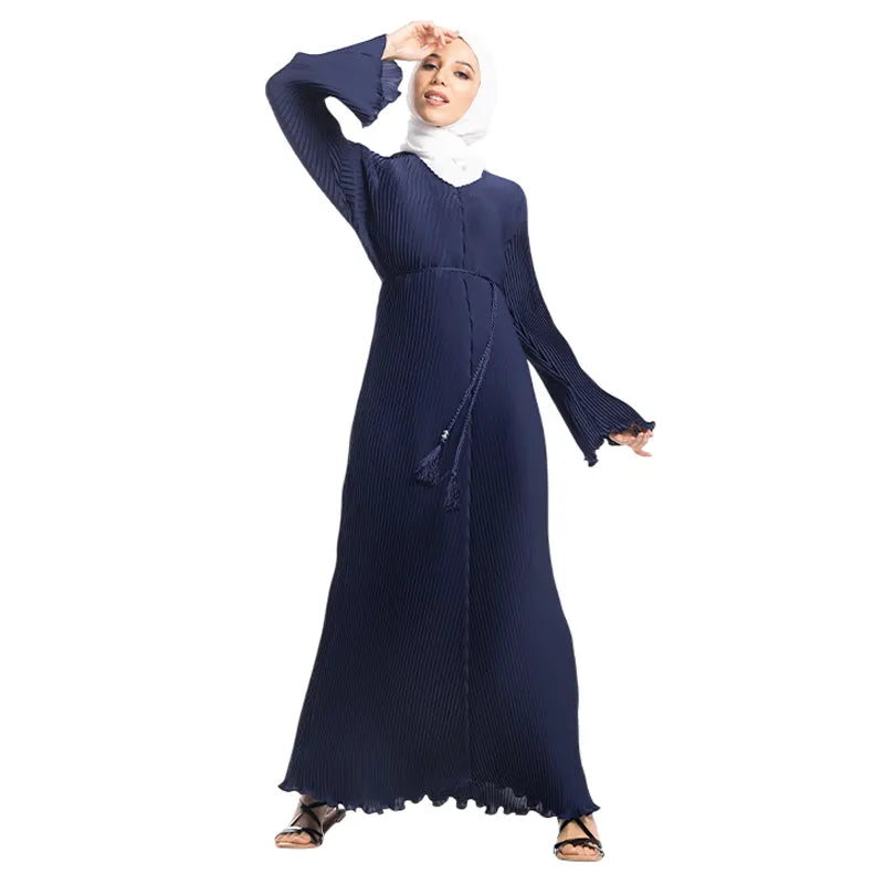 Navy Pleated Women's Abaya
