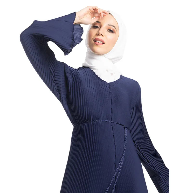 Navy Pleated Women's Abaya